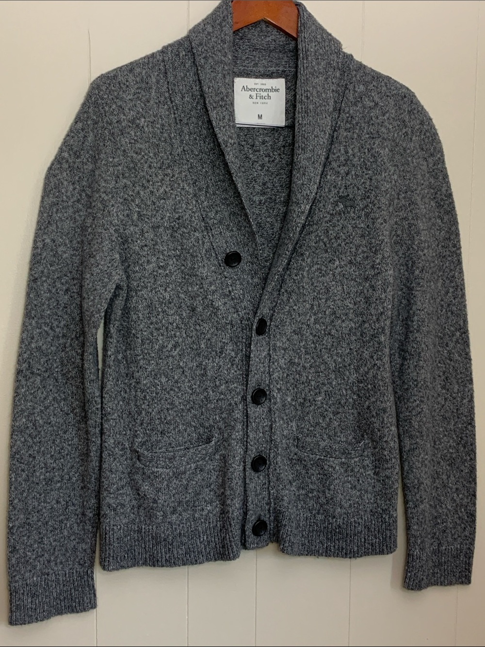 Abercrombie & Fitch Men's Shawl Collar Cardigan - Charcoal Gray
